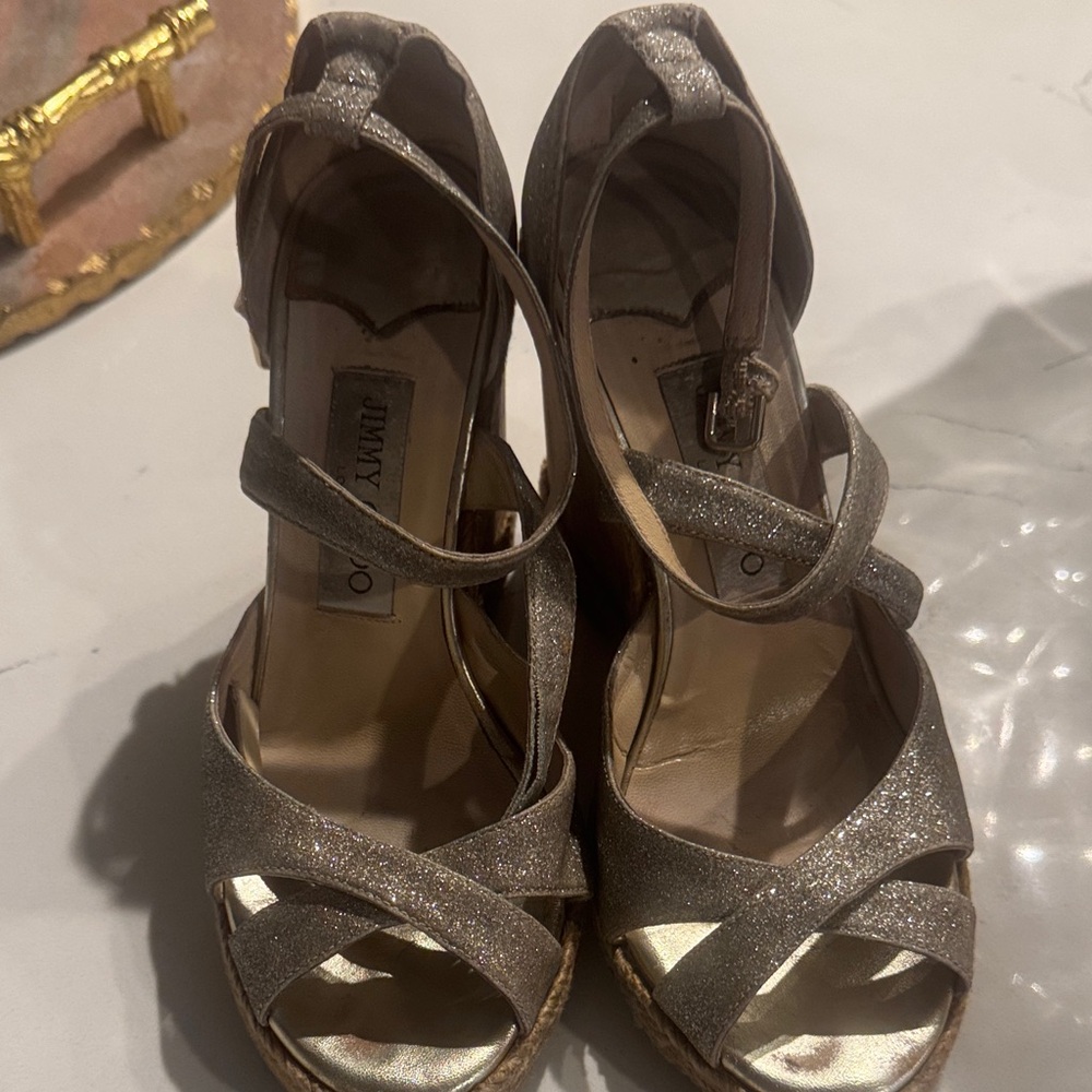 Jimmy Choo Sparkling Silver Wedges